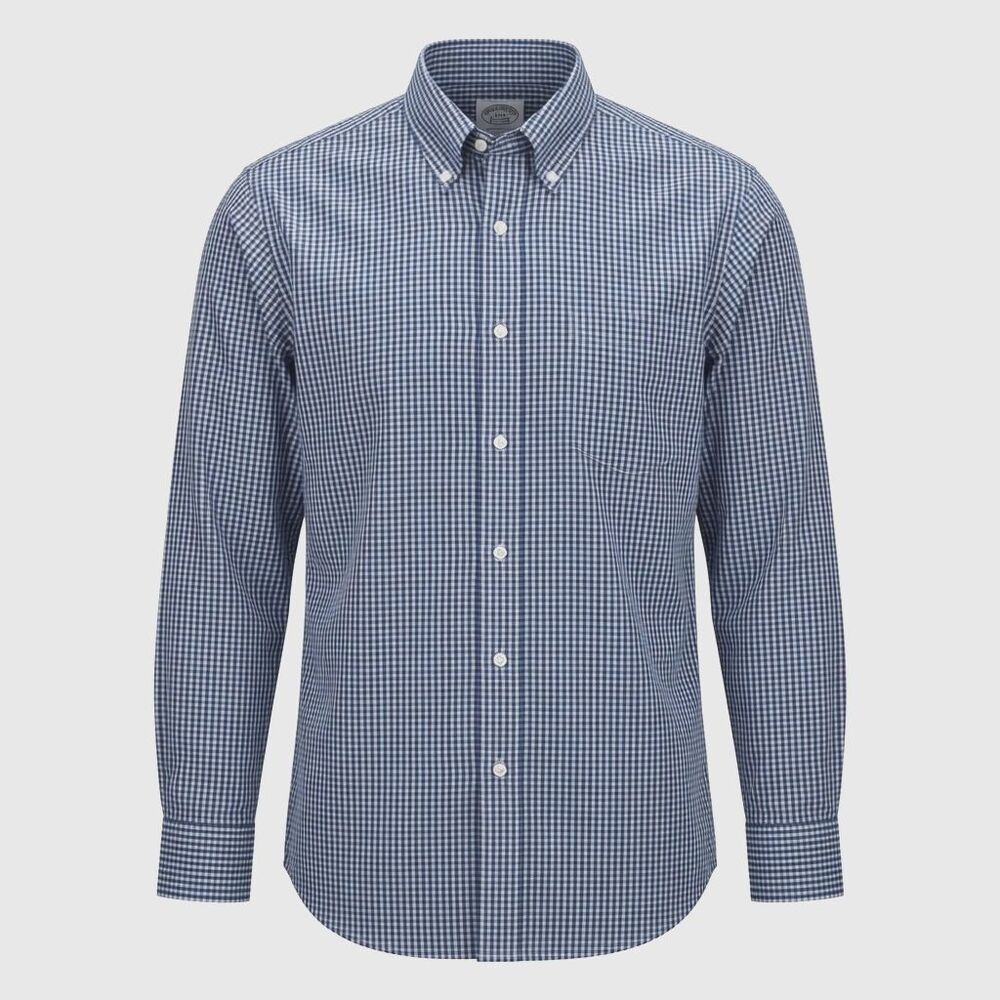 Brooks Brothers Regent Shirt Check Supima Cotton Non Iron Mens 16 34 Blue White